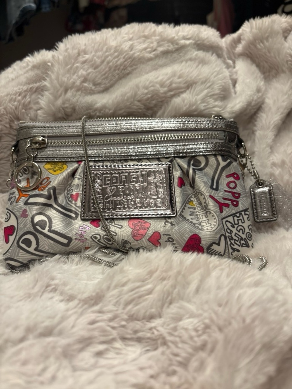 Coach Poppy Pop Heart Print Chain Crossbody